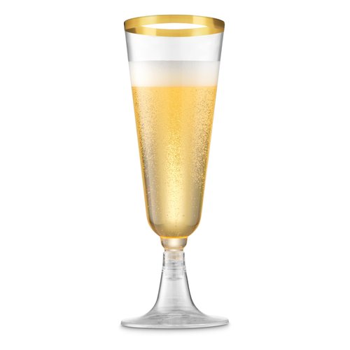 Munfix 100 Pack Gold Plastic Champagne Flutes, 5 Oz Clear Plastic Toasting Glasses Fancy Disposable Wedding Party Cocktail Cups with Gold Rim