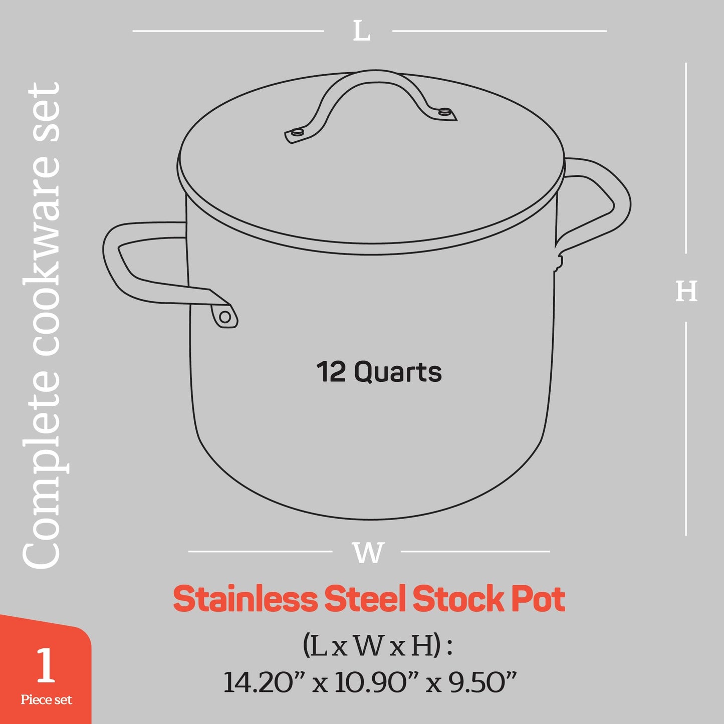 Stainless Steel Stockpot with Tempered Glass Lid 12 Quart, Durable 18/0 Stainless Steel, Impact-Bonded Base for Even Heating, Riveted Handles, Oven & All Stove Compatible, Safe Up To 500°F (260°C)