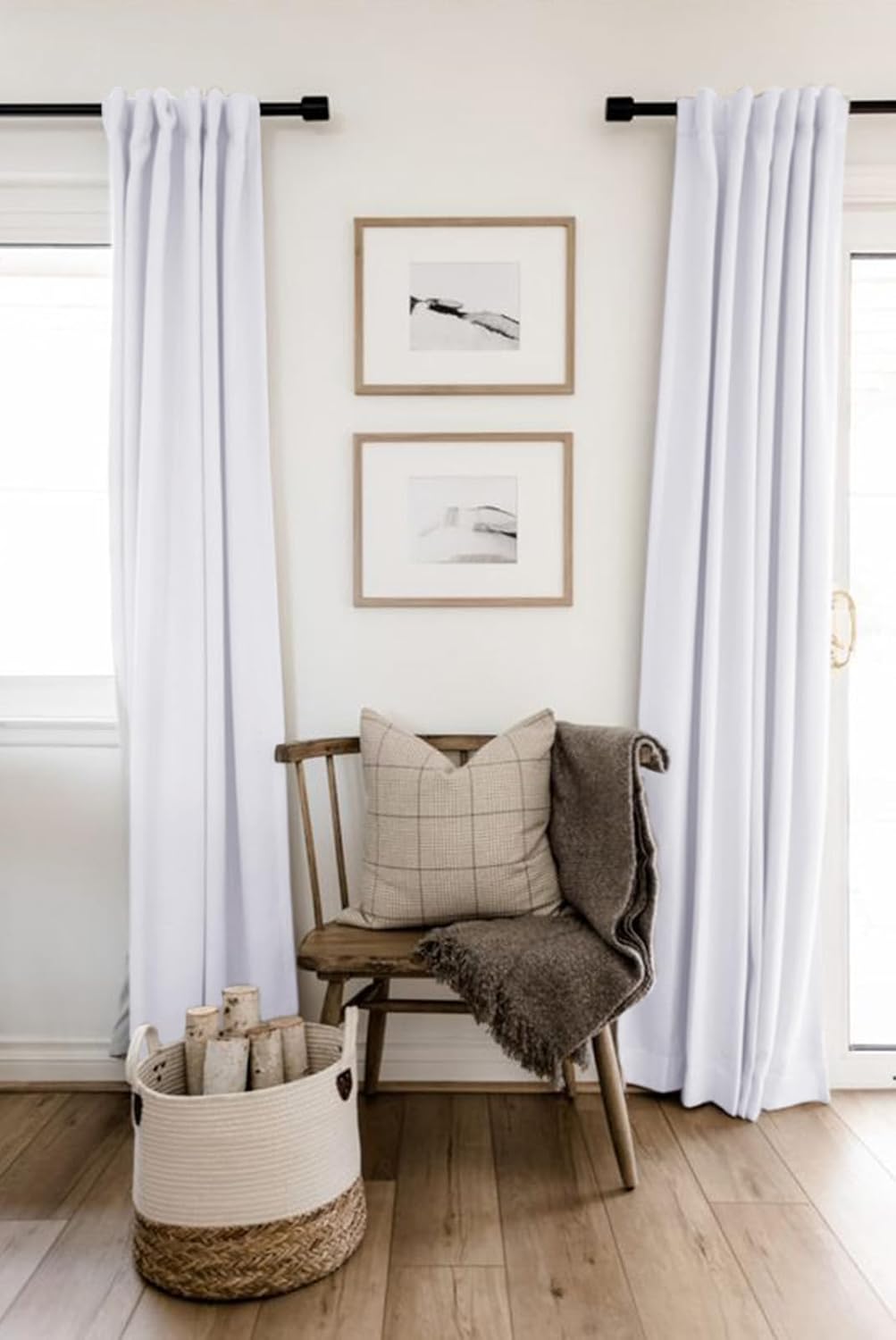 Skiennix 100% Blackout Linen Curtains - Thermal Insulated Drapes for Bedroom | 42" W x 45" L, Bright White, 2 Panels Set
