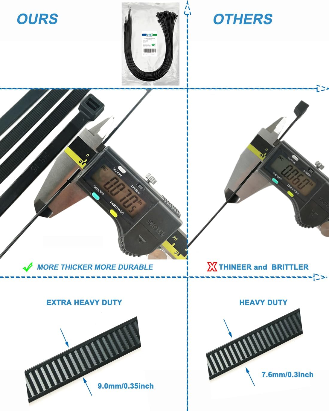 (50 Pack) 0.35 Inch 200 36 Inch HVAC,Travel,Packaging,Vessel HS Extra Long Heavy Duty Zip Tie Straps Thick Plastic Duct