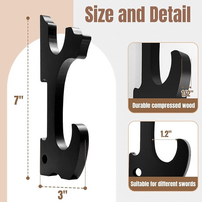 Eforlife 2/Set Sword Hook Wall Mount Samurai Sword Hanger Display Holder Adjustable for Katana Wakizashi Tanto Genji Sword Weapon Rack