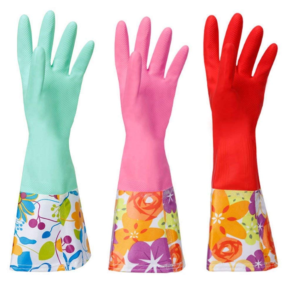 Dishwashing Rubber Gloves 3 Pairs, Aixingyun Non-Slip Household Laundry Kitchen Cleaning Gloves, Reusable PU Waterproof Latex Gloves Gift for Mom (Large, 3 Pairs)