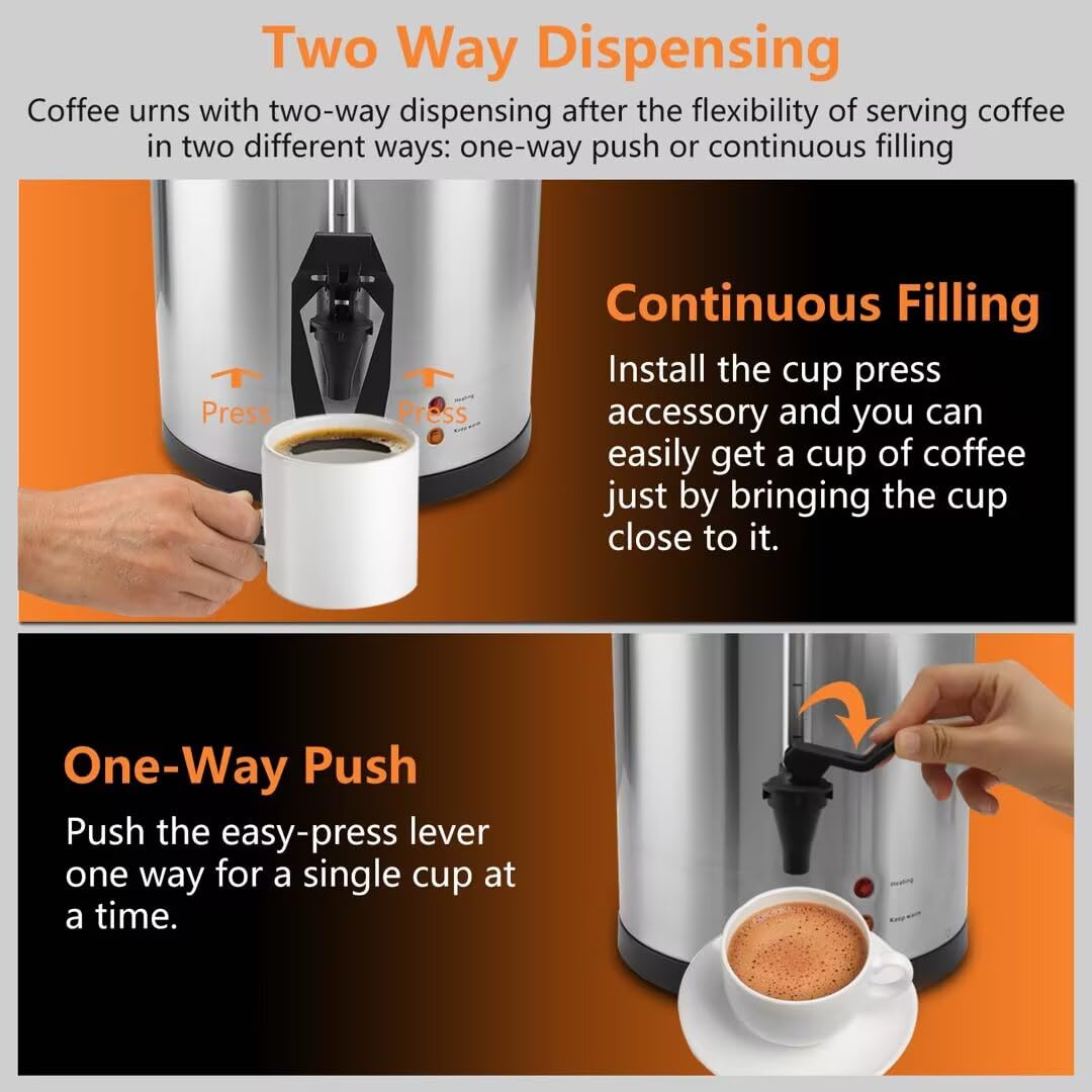 75 Cup 12L/3.17Gallon Commercial Coffee Urn, Festa Essential 950W Large Percolate Coffee Maker, Hot Beverage dispenser With Double Dripless Faucet, Quick-Brewing Hot Water Urn for Catering,Home,Events