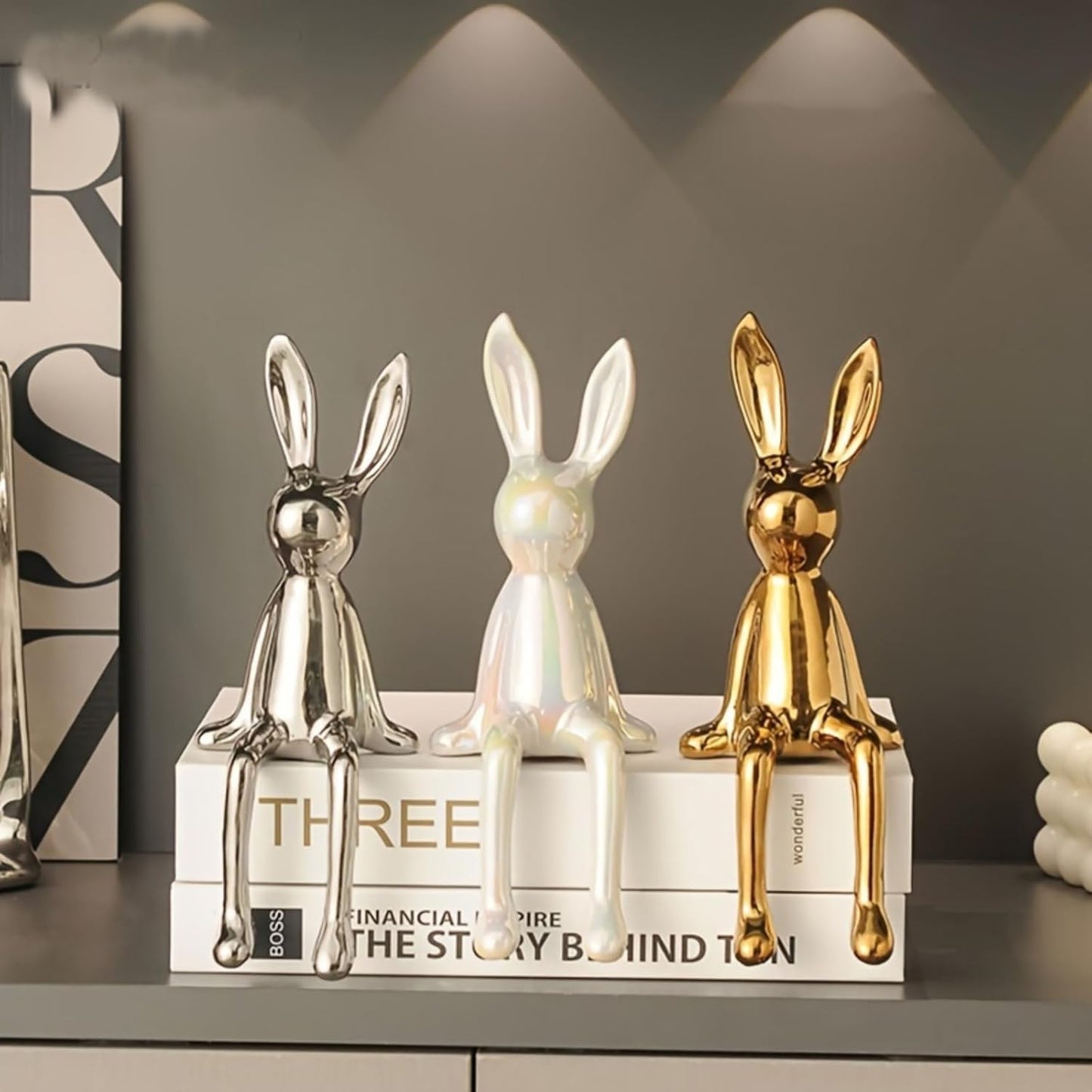 Regine Switzerland Ceramic Long-Eared Rabbit Statue - Luxury Home Decoration in Gold