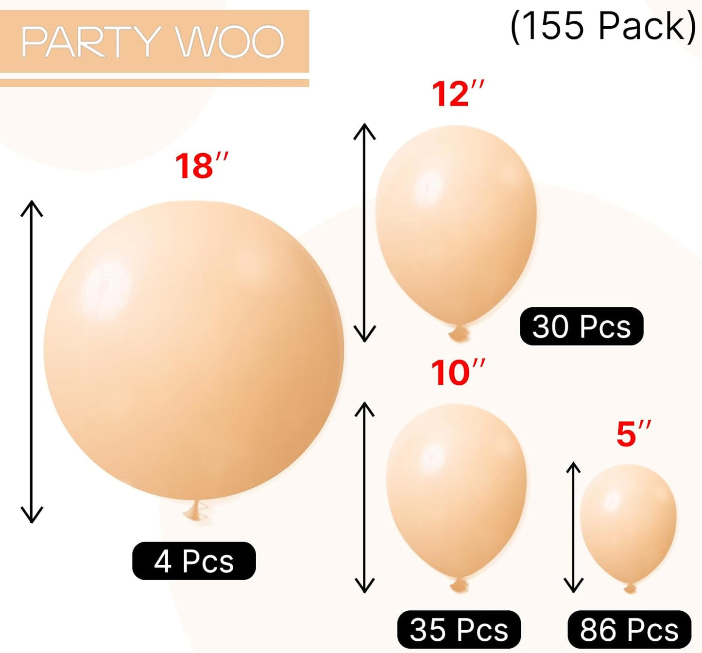 PartyWoo Nude Balloon Arch Kit - 155pcs in 5-18 Inch Sizes | Boho Fall Decorations for Graduation & Baby Showers