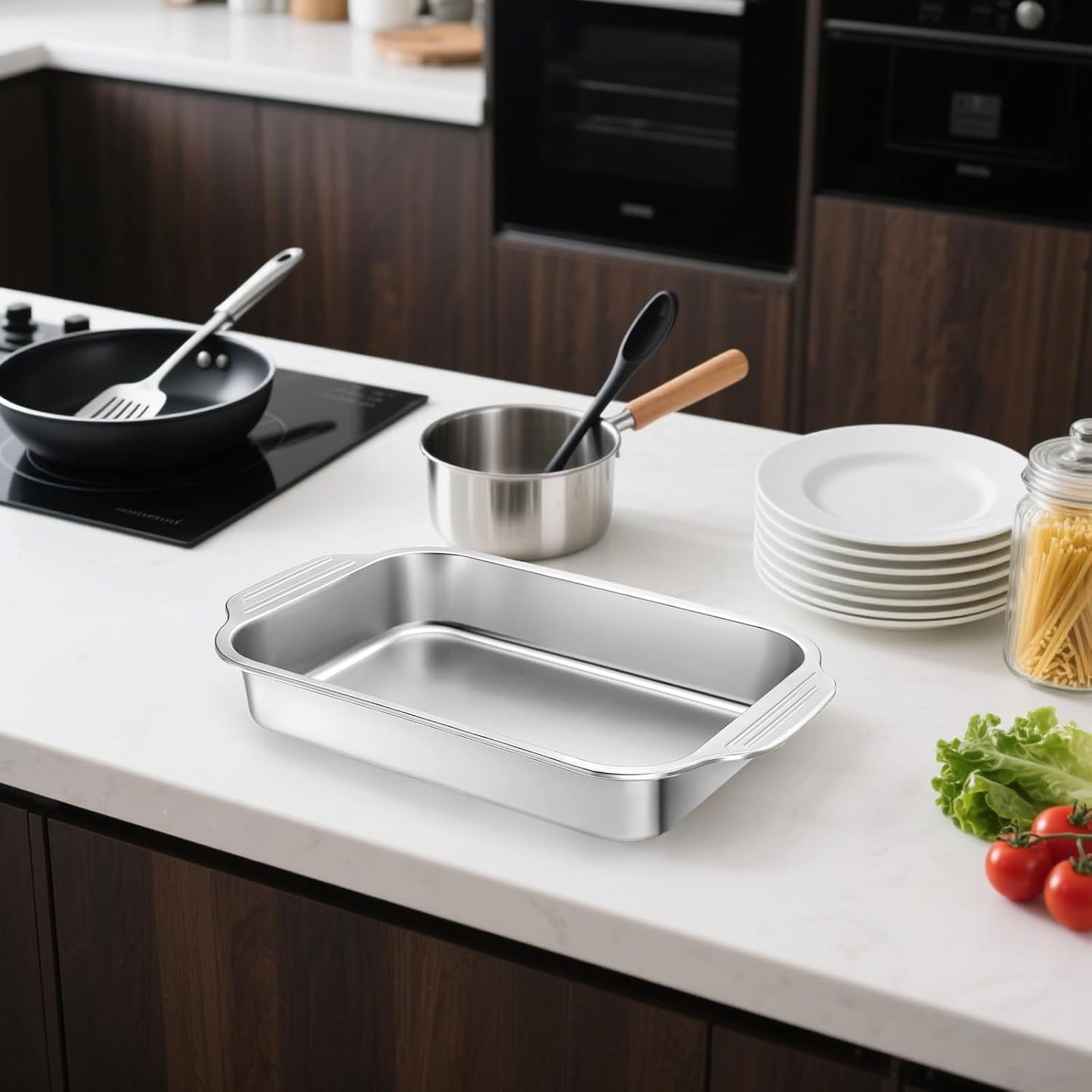 Skiennix Stainless Steel Cake Pan Set - 9 x 13 Inch Baking Dish with Handles for Versatile Cooking