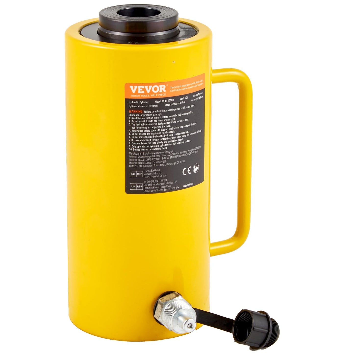 Mophorn Hydraulic Cylinder Jack 30Ton, Solid Ram Hydraulic Cylinder 4Inch, Stroke Single Acting Hydraulic Cylinder, w/Quick Connector Portable Hydraulic Solid Jack Industrial Lifting Jack Ram