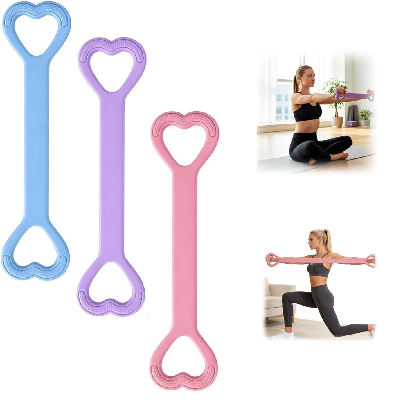 3PCS Figure 8 Resistance Bands with Handles, Resistance Bands Figure 8 Exercise Bands for Women, Working Out Arm Back Shoulder, Exercise Bands for Yoga Pilates Daily Use