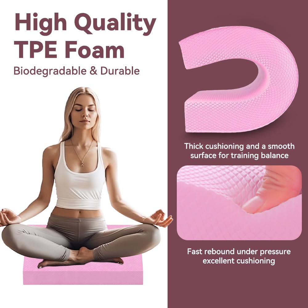 Pulgati Extra Large Yoga Exercise Balance Pad - Thick Non-Slip Stability Cushion for Pilates and Exercise - High Density Foam Trainer for Core Strength Home Gym - Bonus: 10-Position Resistance Band! (Pink, Extra Large)