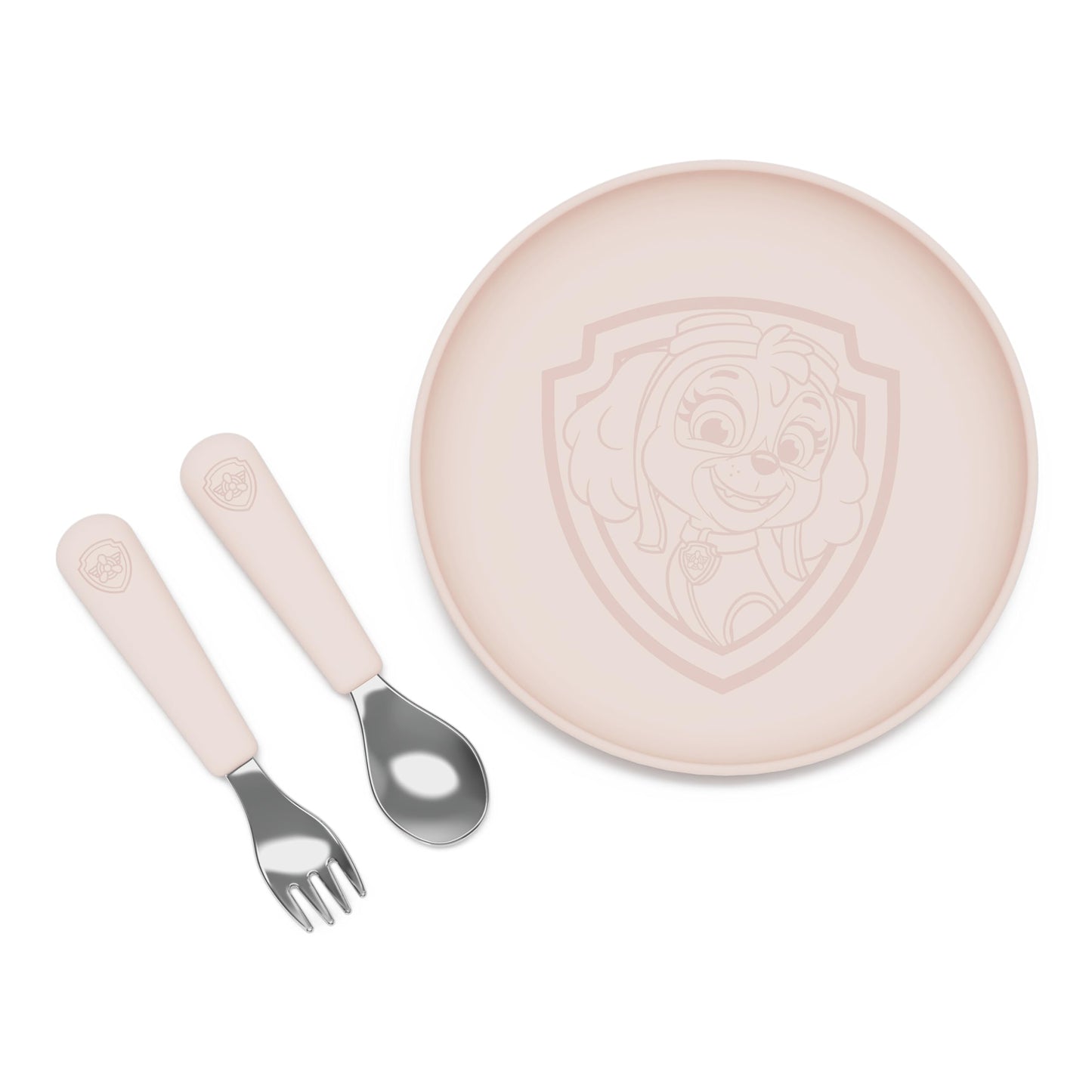 Lalo PAW Patrol Plate & Utensil Set For Kids - Dishwasher Safe Toddler Dinnerware Set - BPA Free for Over 12 Months - Includes Plate, Ergonomic Spoon and Fork - 3 Pieces - Skye