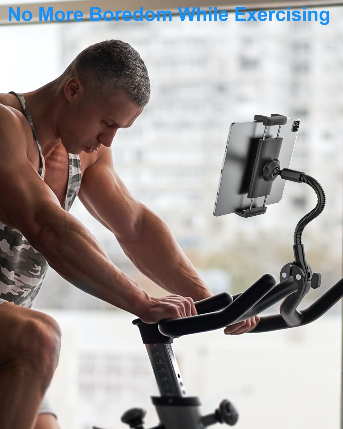 Kolasels 4.7-12.9" Spin Bike Tablet Holder, Gooseneck Tablet Holder for Wheelchair, Stroller, Indoor Cycling, Gym