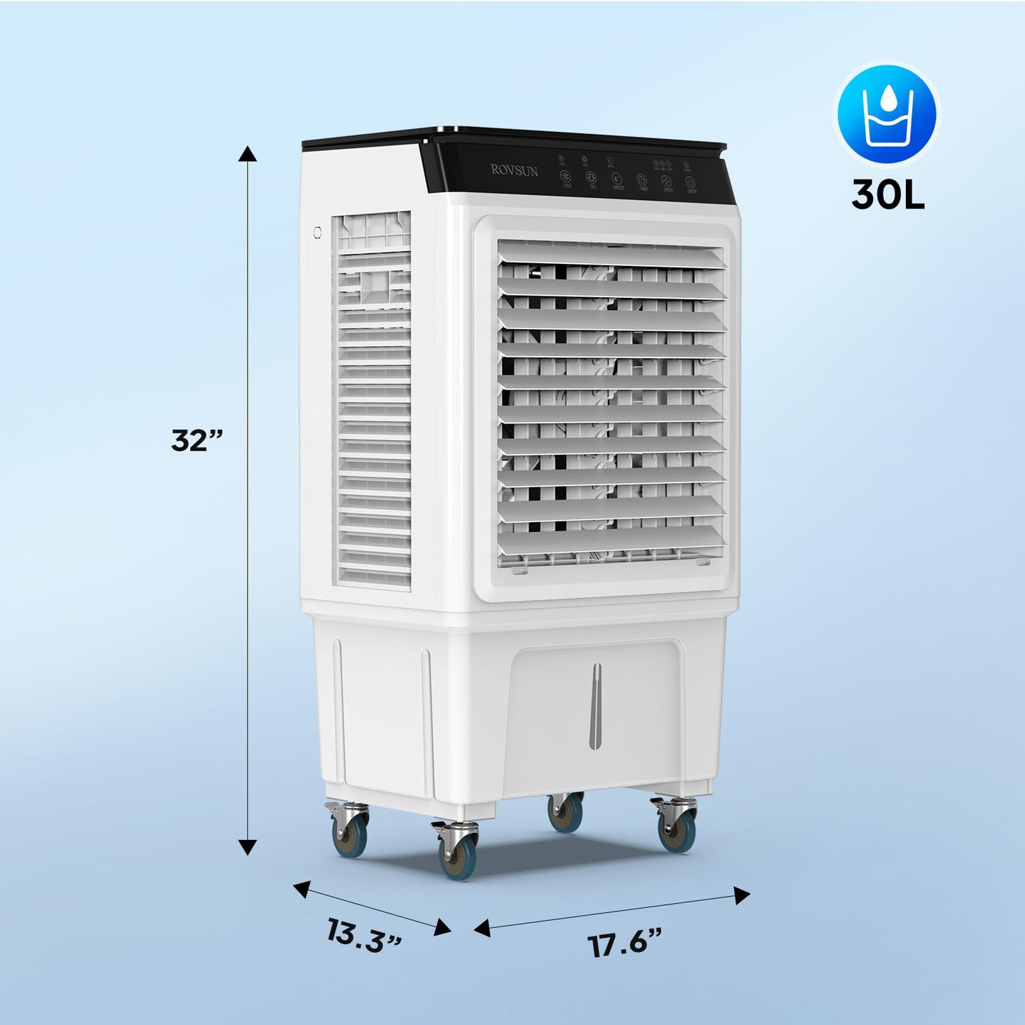 ROVSUN 2300CFM Portable Air Cooler, 7.9Gal/30L Evaporative Swamp Cooler, 3-IN-1 Cooling Fan with Remote Control, 12H Timer & 4 Ice Box, 3 Speeds, Humidifying Oscillating Fan for Indoor or Outdoor