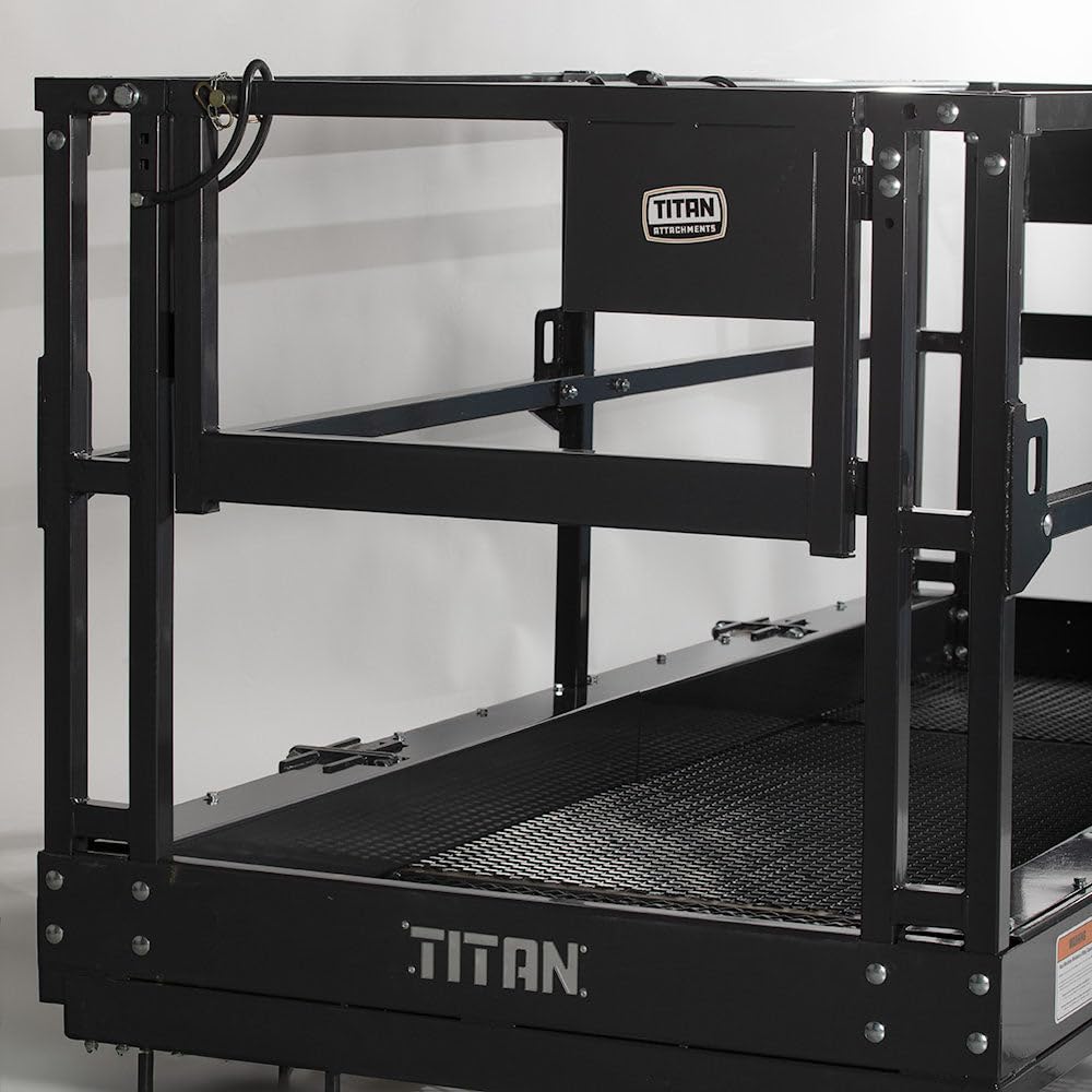 Titan Attachments 4' x 9' 8" Mesh Telehandler Work Platform, Safety Man Basket, Forklift Attachment for Forklift and Telehandler, 1,700 lb. Weight Capacity, Safety Cage Man Lift