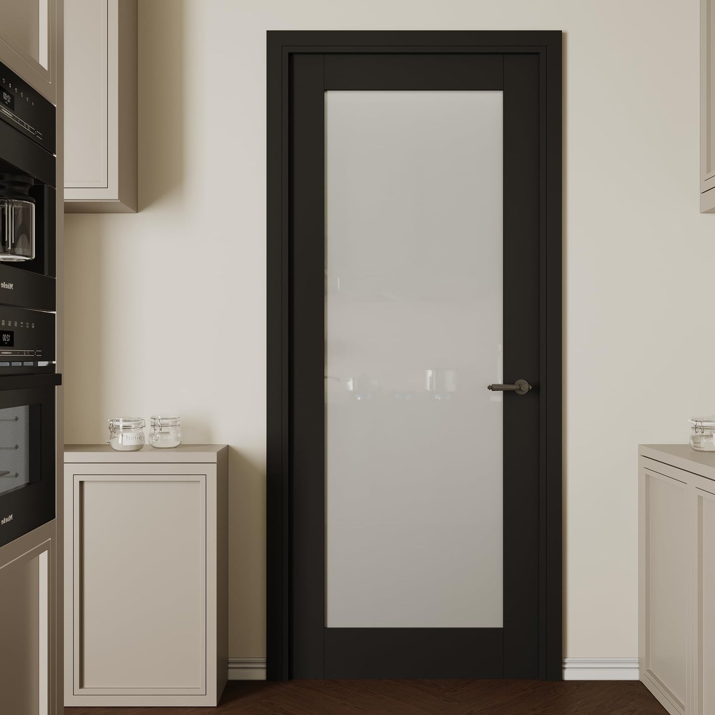 CRUTOP 32''x80'' Black Frosted Glass Interior Door Slab Shaker, Pre-Built Panel for Barn Doors, Pocket Doors, French Door, for Pantry, Bedroom, Closet, Laundry & Bathroom, Prefinish