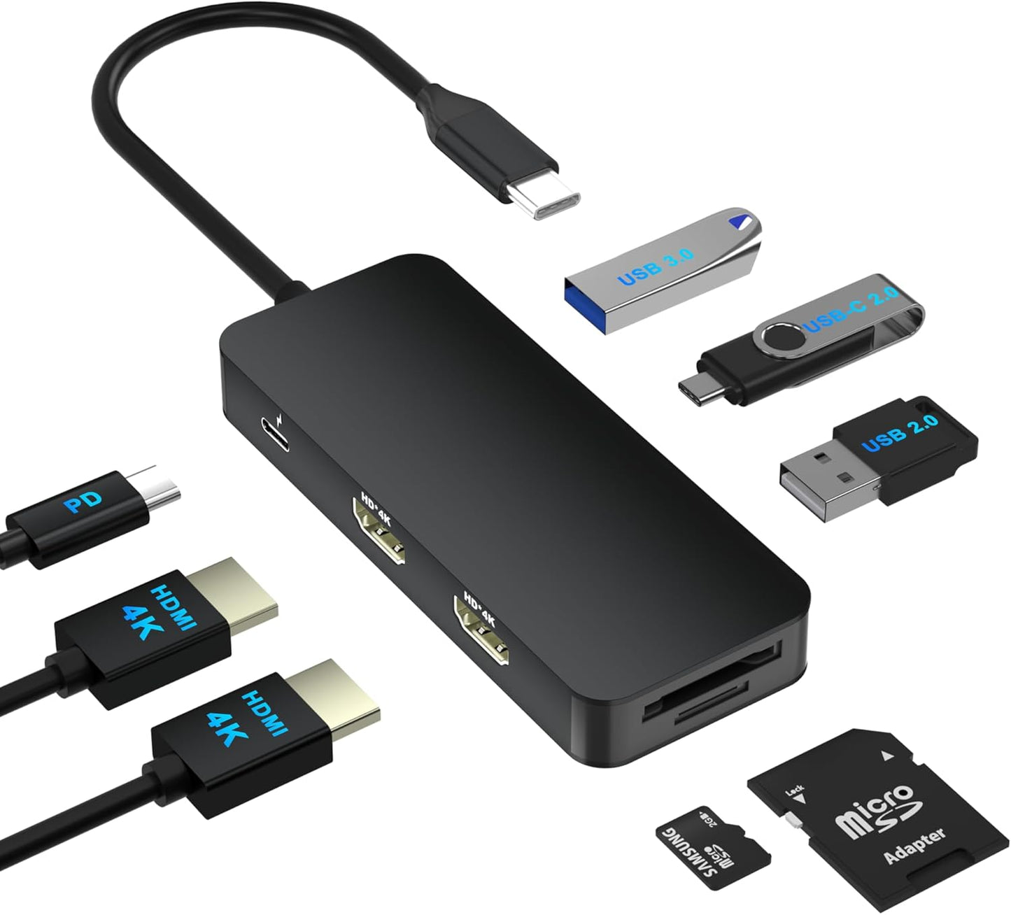 Aibilangose 2 8 1 USB C Docking Station Dual Monitor for Dell/HP/Mac Laptop, Dual HDMI Adapter for Monitors, HDMI