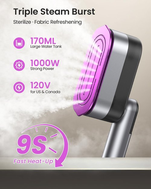 LOXP 2-in-1 Handheld Steamer - 1000W Travel Iron with Fast Heat-Up & Leak-Proof 170mL Tank | Portable Wrinkle Remover