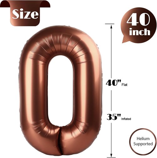 Dark Brown Number Balloon - 40 Inch Coffee Brown 0 Balloon for Birthday Party Decorations