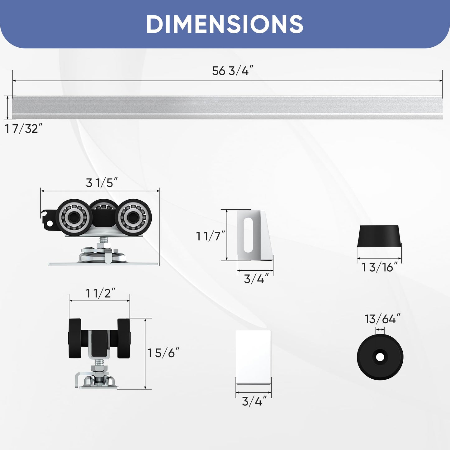 JUBEST 5FT Commercial Grade Pocket Door Hardware and Track Set, Sliding Door Hardware 56.7", Durable and Smoothly, Easy to Install