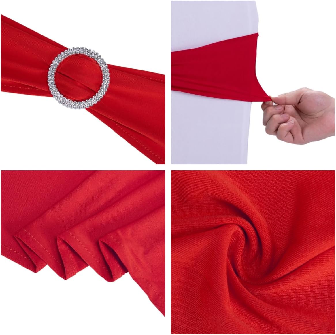 Skiennix Red Chair Sashes - 10 Pack Stretch Spandex Elastic Chair Bows for Wedding & Event Decor
