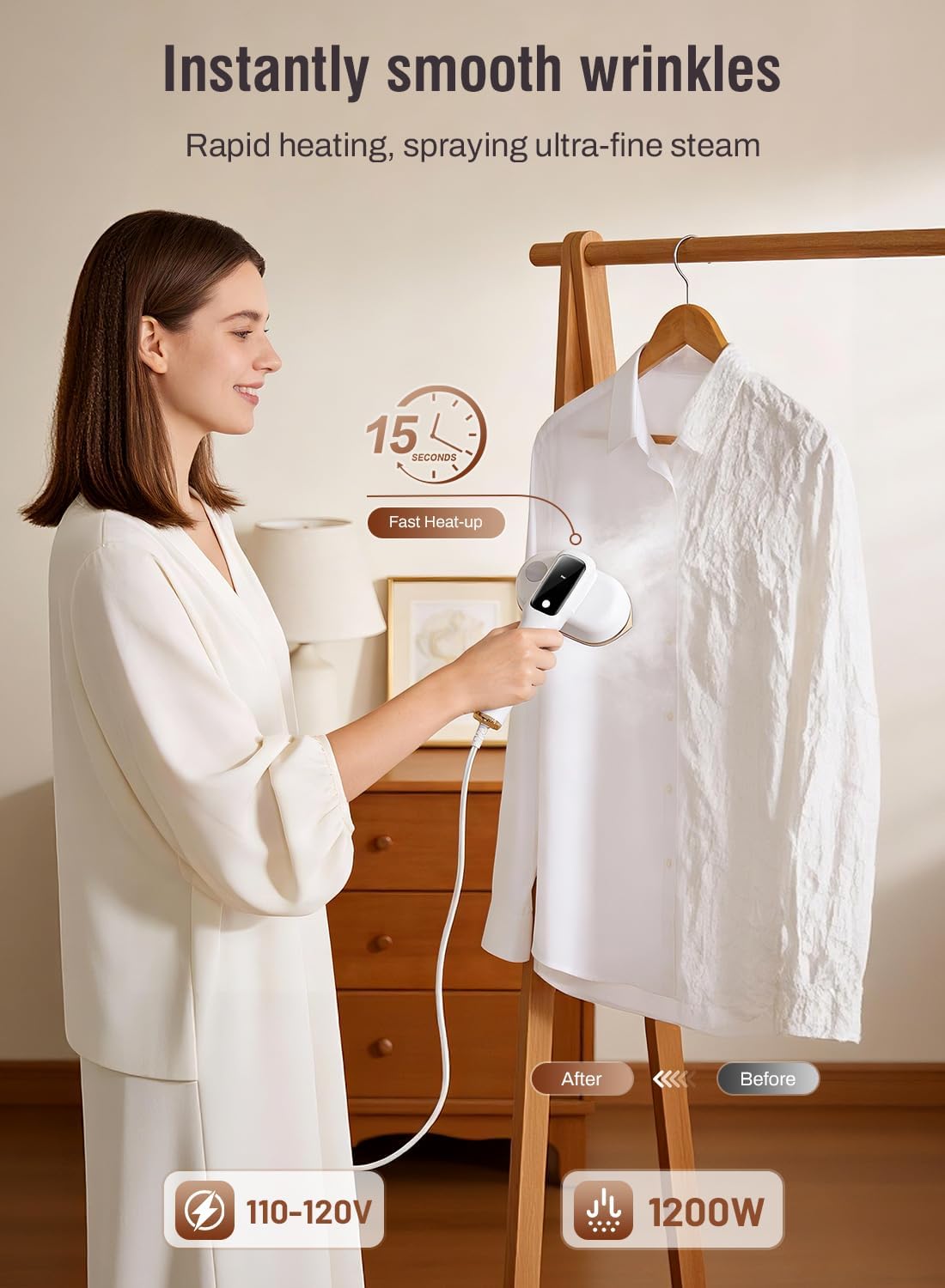 Skiennix Travel Steamer - 2-in-1 Handheld Garment Steamer & Iron | 1200W Fast Heat-Up, 5 Steam Modes, Self-Cleaning