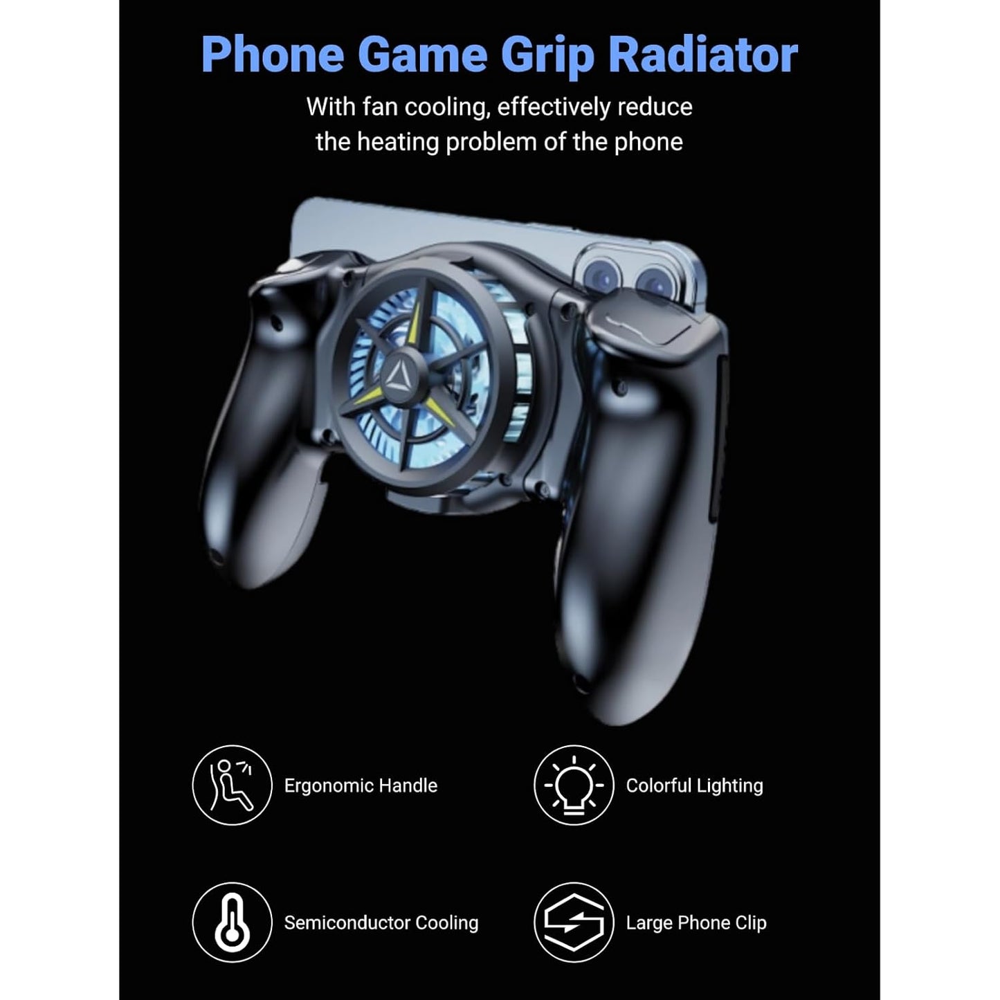 ciciglow Phone Game Grip, Semiconductor, Adjustable Mobile Controller Handle Holder with Colorful Light Effect, Fan