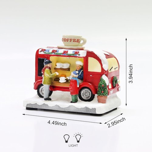 Moments In Time Christmas Coffee Truck Village Scene - Lighted LED Holiday Decor | Hand-Painted Polyresin