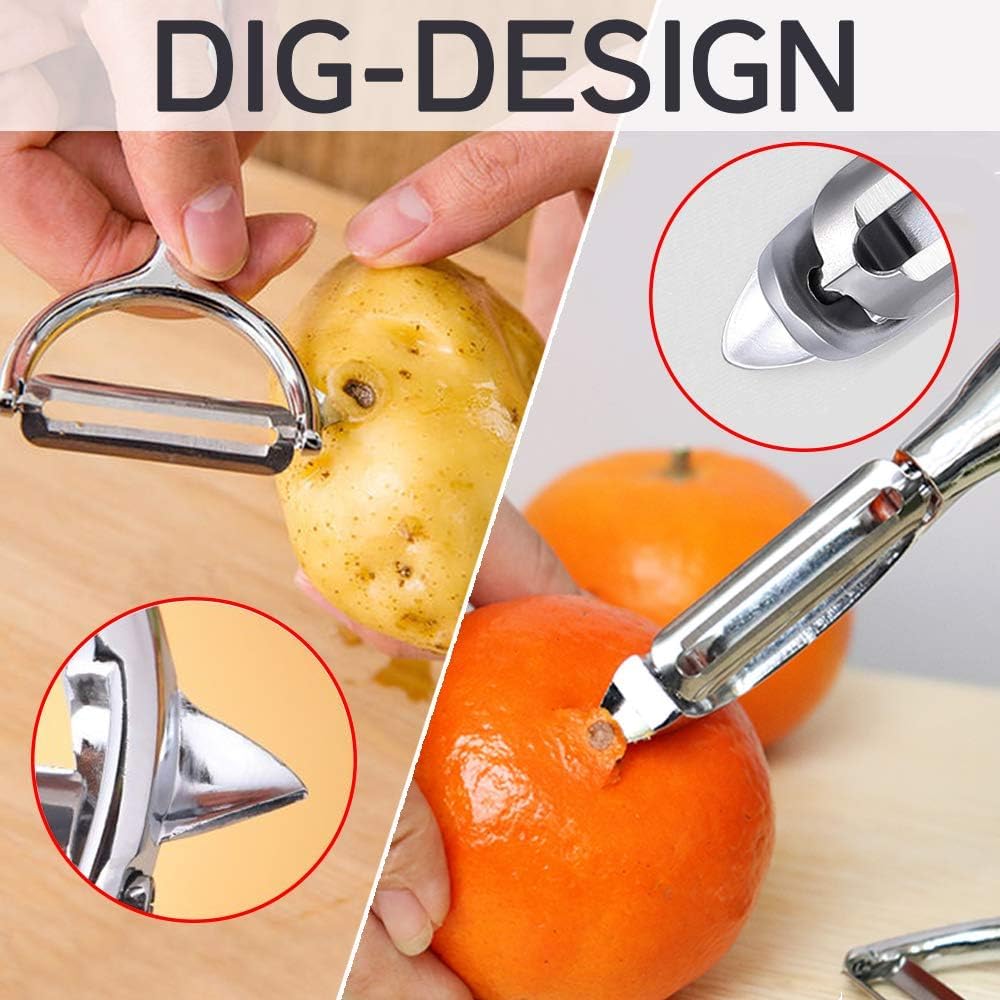 Skiennix Vegetable Peeler Set - Multi-Function Stainless Steel Kitchen Tools with Citrus Peelers | Y & I Shape Blades