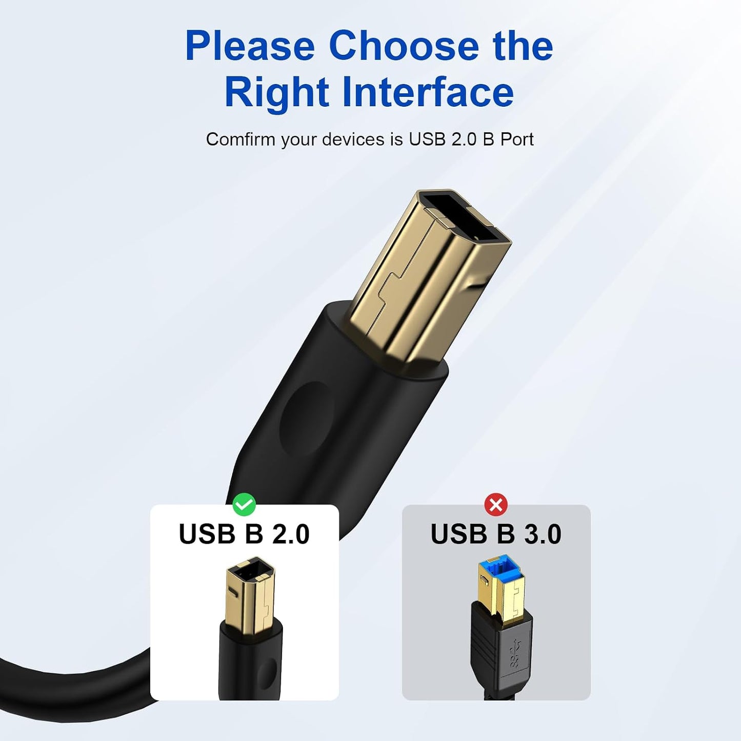 10ft, 2.0 3/4 10 USB C Printer Cable High-Speed USB C to USB B Cord for MacBook Pro/Air, Thunderbolt Laptop to HP