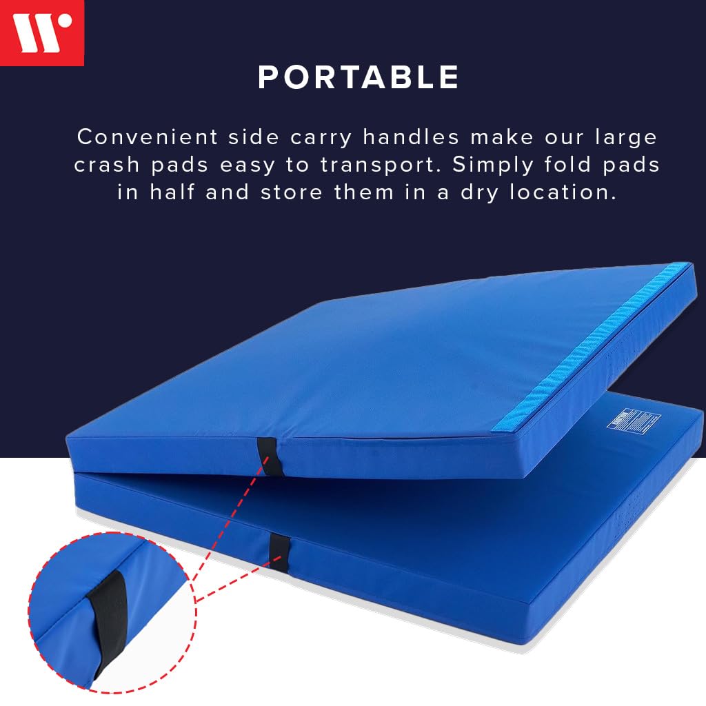 We Sell Mats 12 Inch Thick BiFolding Gymnastics Crash Landing Mat Pad, Safety for Tumbling, Back Handspring Training and Cheerleading, 4 ft x 8 ft, Blue