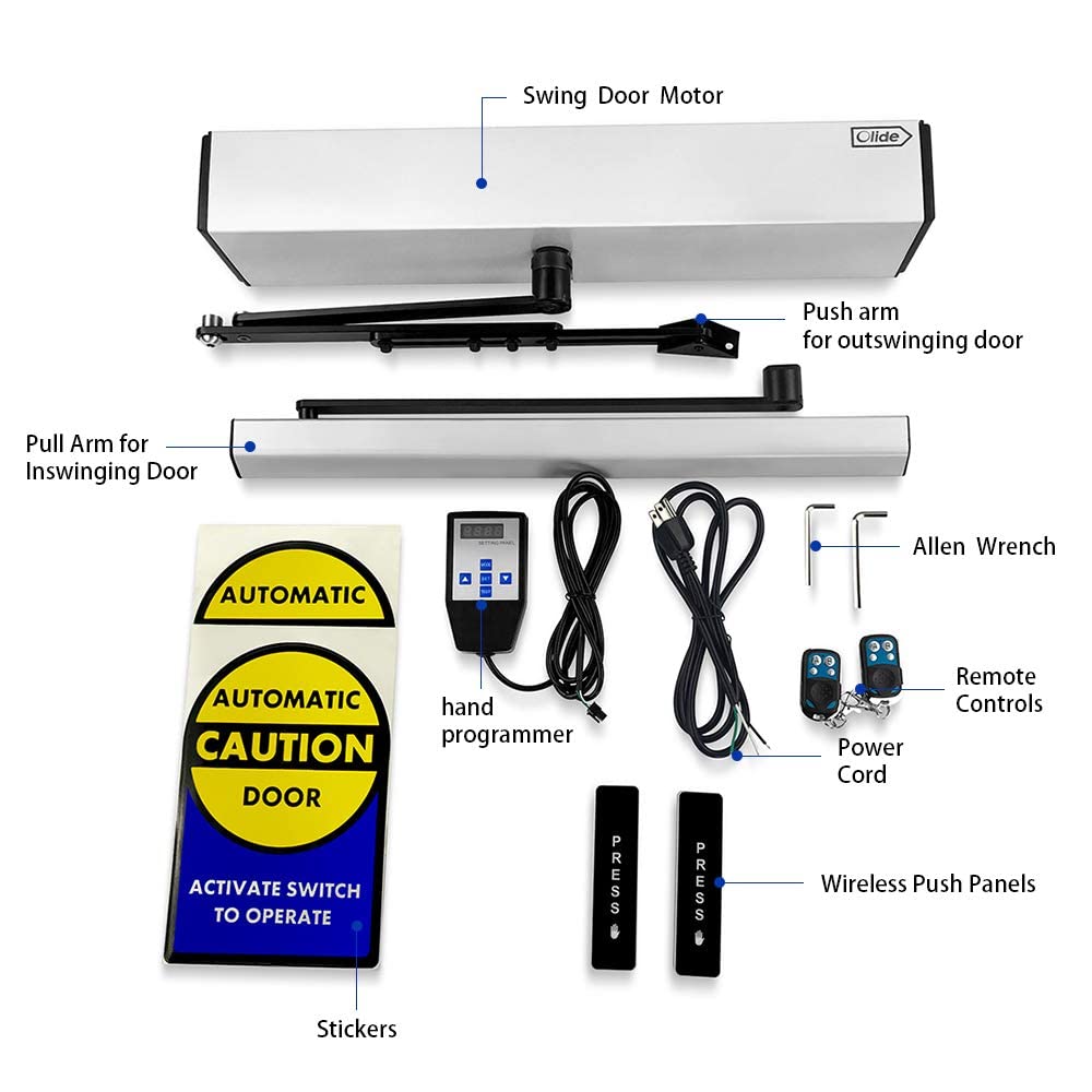 Olideauto Automatic Swing Door Opener with Wireless Push Button and NC Fail Secure Electric Strike