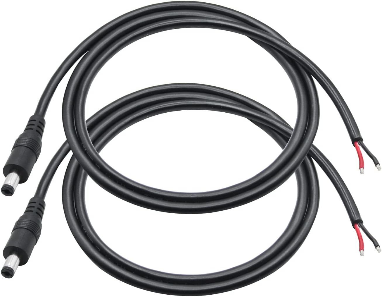 Maixbomr 12V Cable,1m/3.3ft 5.5mm 2.1mm Wire,18AWG 5521 Repair(2Pcs) DC Power Pigtails DC x Male Plug to Bare Wire Open