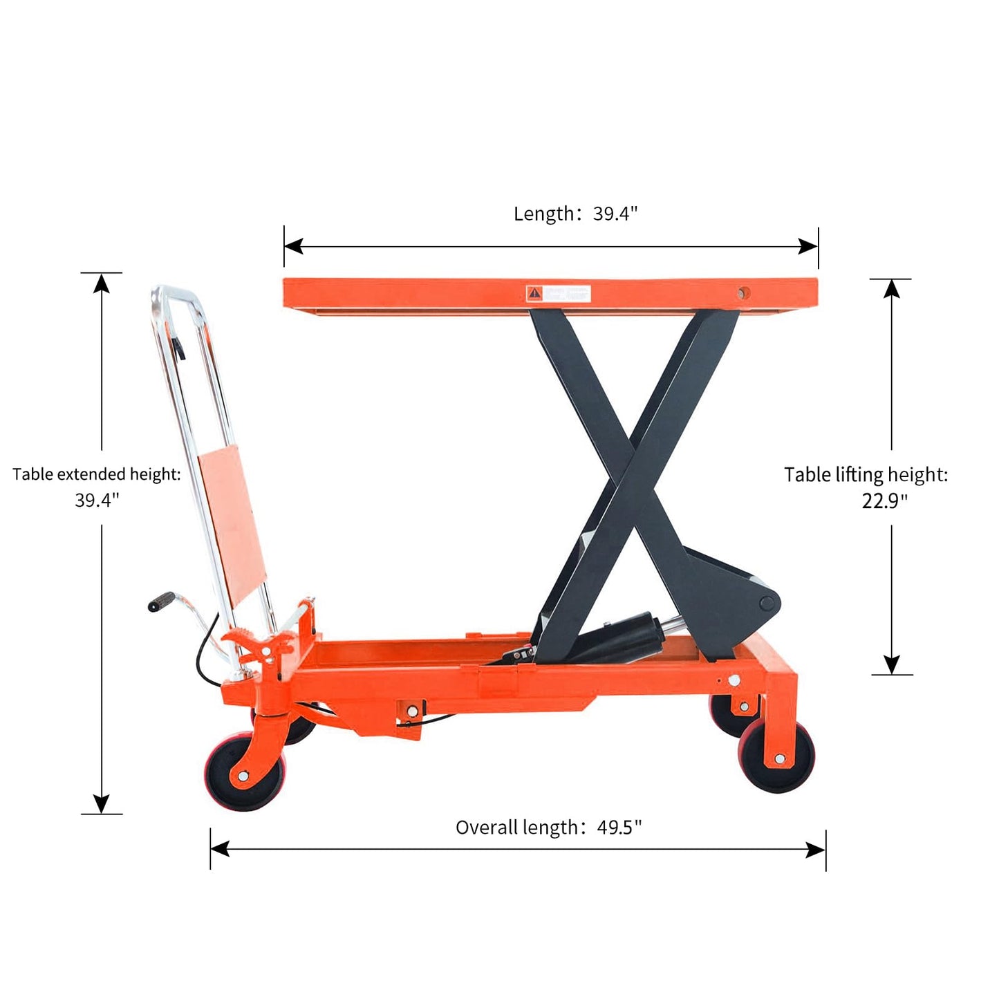 Tory Carrier Hydraulic Scissor 1760LBS Capacity, Cart Lift Table Cart 39.4”Lifting Height, Manual Scissor Lift Table 4 Wheels and Foot Pump, Elevating Hydraulic Cart for Material Handling