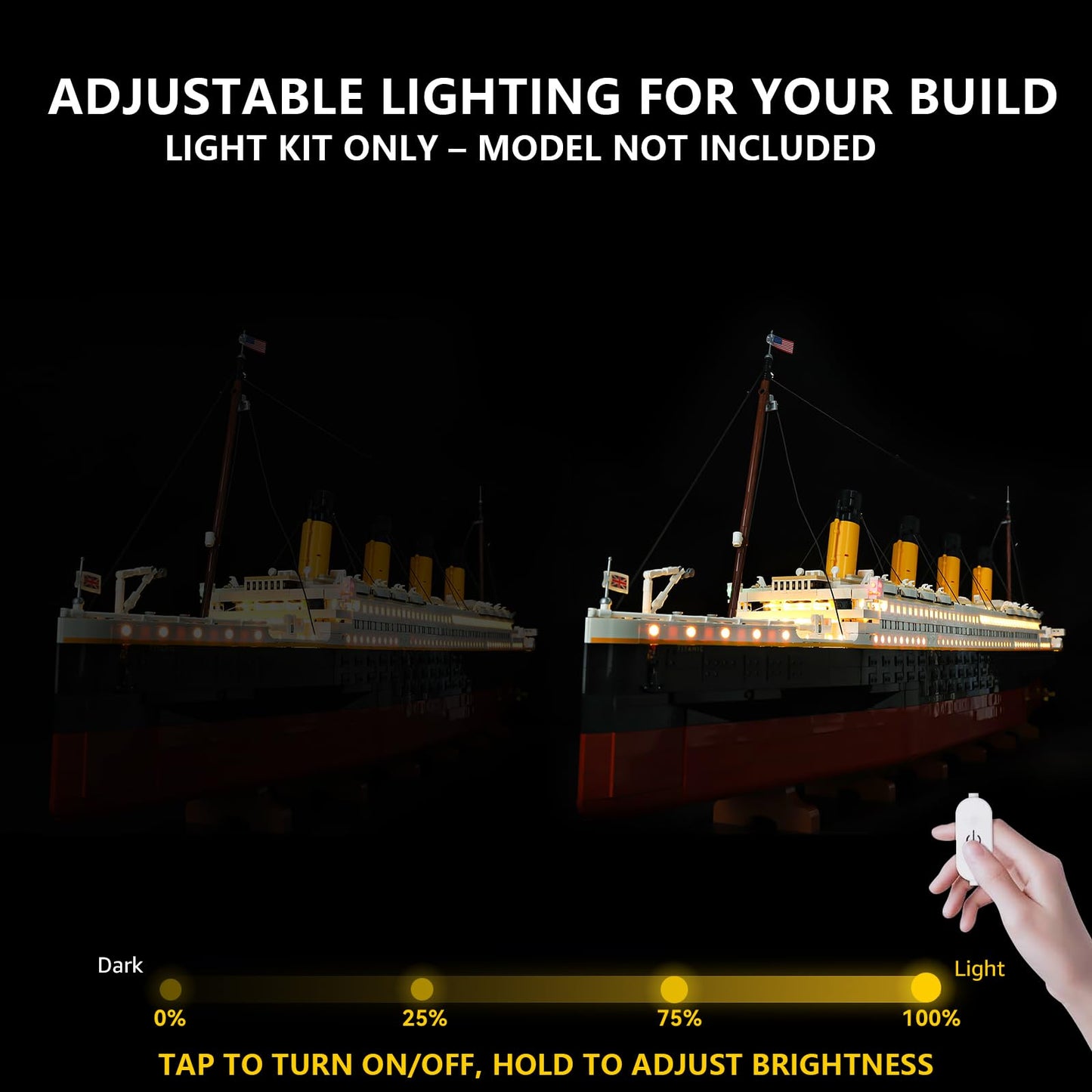 BrickSoul Light Kit Compatible with Lego Titanic Ship 10294 Building Set | Upgraded Touch Control & Dimming & Hidden Cable Tech (10294 Set NOT Included)