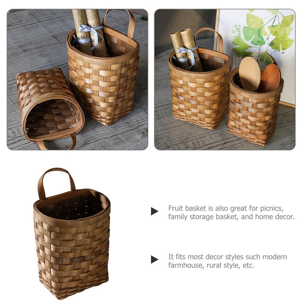 Alipis Woven Hanging Basket 2-Pack 9.84X6.69X10.62In - Farmhouse Style Wall Mounted Storage Basket for Kitchen Vegetables Fruits and Flower Display Organizer