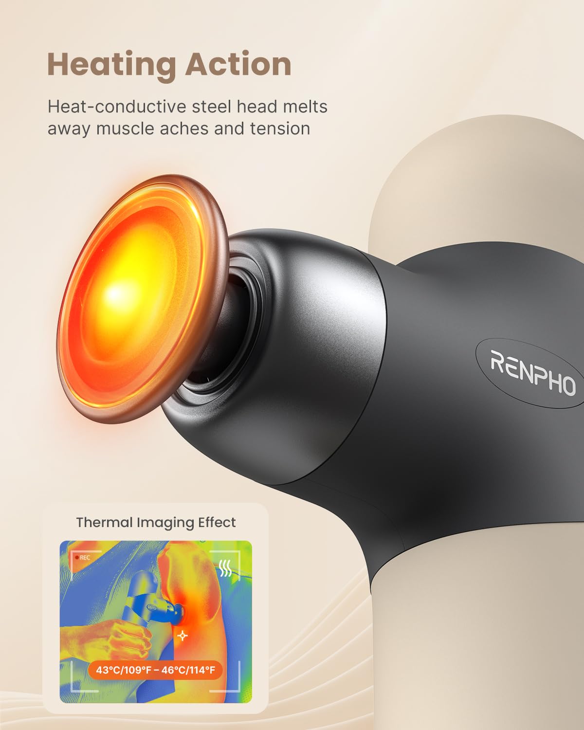 RENPHO Mini Thermal Massage Gun with Heat, Fathers Day Dad Gifts, Portable Deep Tissue Percussion Massager with 4 Heads for Neck & Back Comfort, Ultra-Quiet for Home, Office & Travel, Carry Case