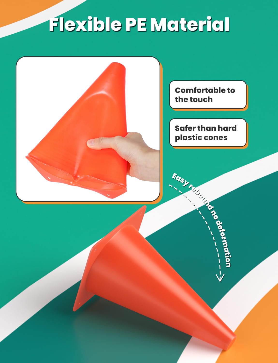 GHB 9 Inch Soccer Cones 12 Pack Disc Soccer Sport Cones Training Field Marker Agility Cones for Basketball, Coaching, Practice Equipment Includes Drills Guide (9" 12Pcs Orange)