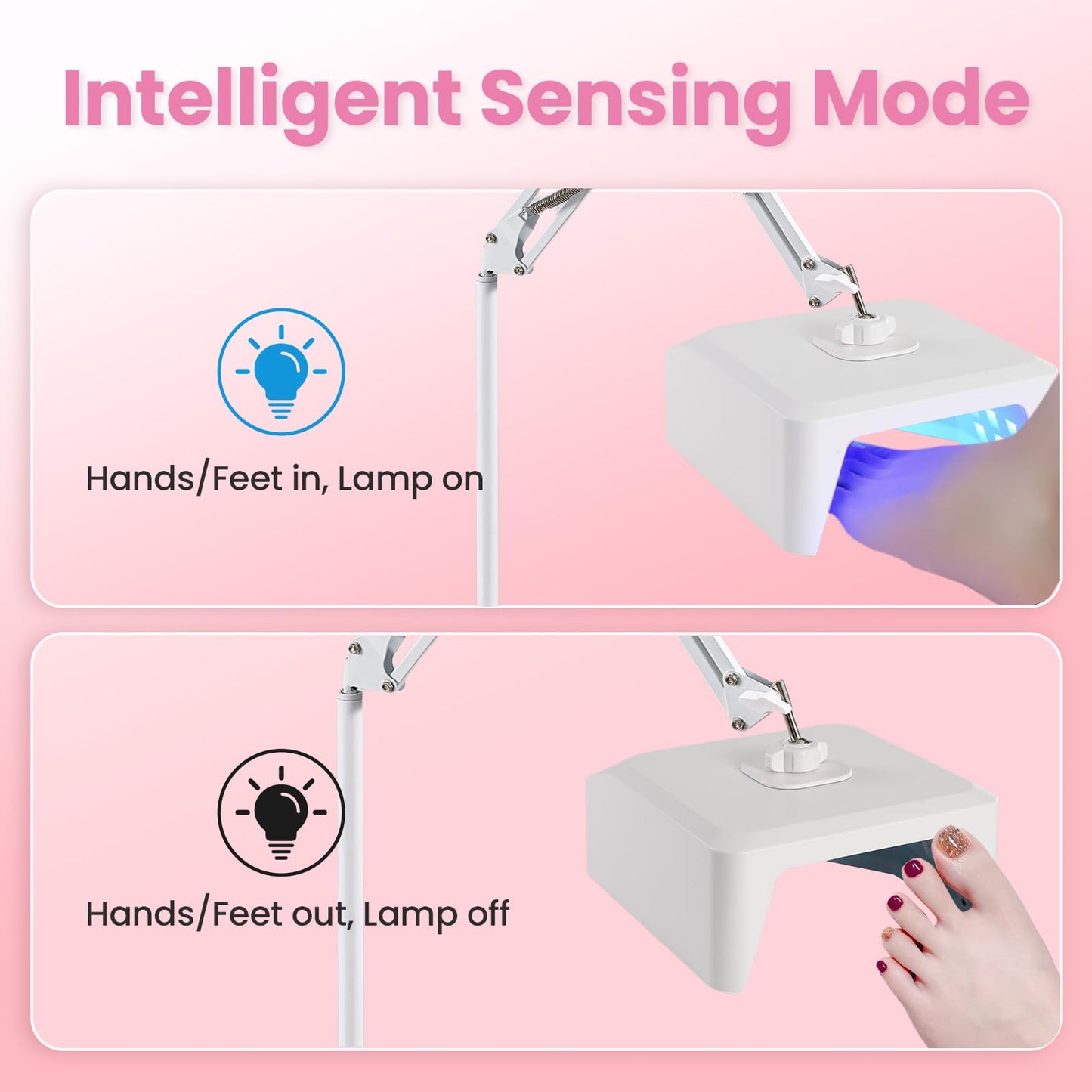 DLITISH UV Foot Lamp with Stand, 78W Hanging Pedicure Lamp, Cordless UV Light for Feet with Sensor, LED Nail Light on an Arm, Wireless Gel Nail Polish Curing for Nails (Whole Floor Lamp)