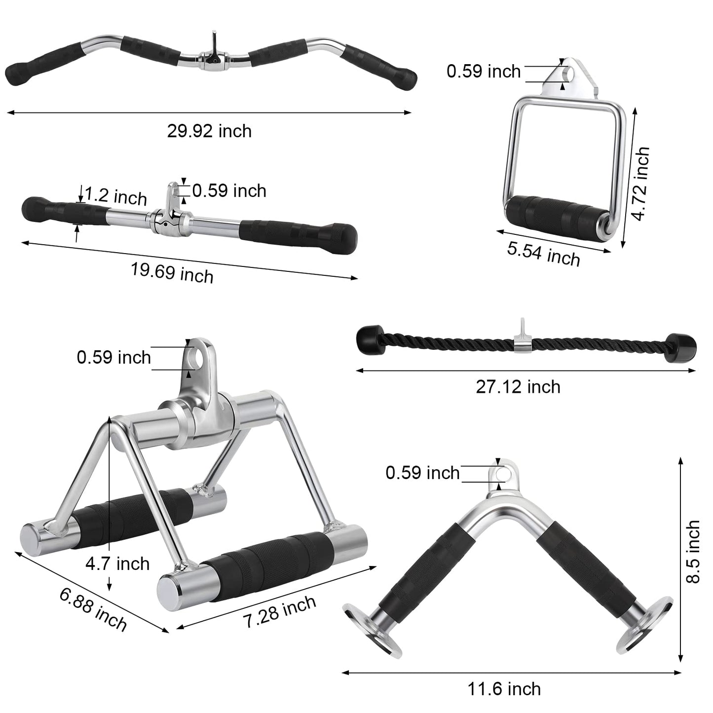 Junkin 19 Pieces LAT Pull Down Bars Cable Machine Attachments for Home Gym Triceps Rope Pull Down Equipment Weight Machine Accessories for Fitness Workout Strength Training