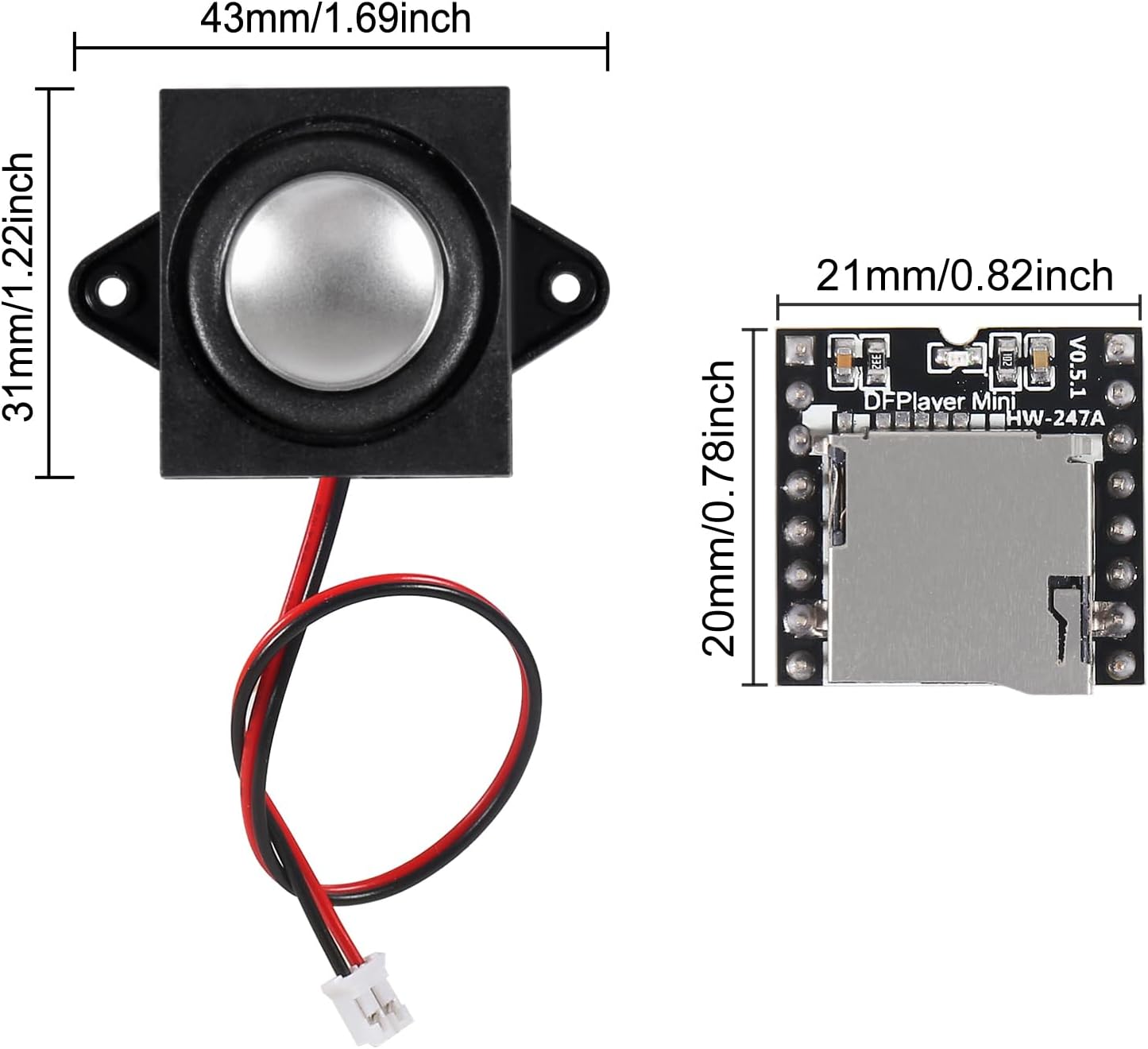 Diitao 2pcs 3 4 JST-PH2.0mm 2 MP3 W Ohm Mini Speaker Micro Speaker pin Interface with Mini Player Module