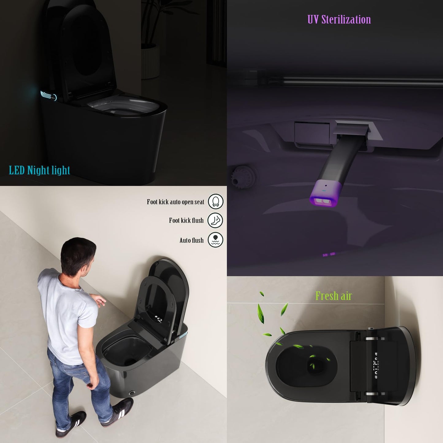 BONSAM Smart Toilet with Auto Open/Close Lid, Modern Toilet with Bidet Built In, Foam Shield, Auto Flush, Warm Water&Dryer, Self-Cleaning Heated Seat Toilet with Remote Control for Seniors & Families.