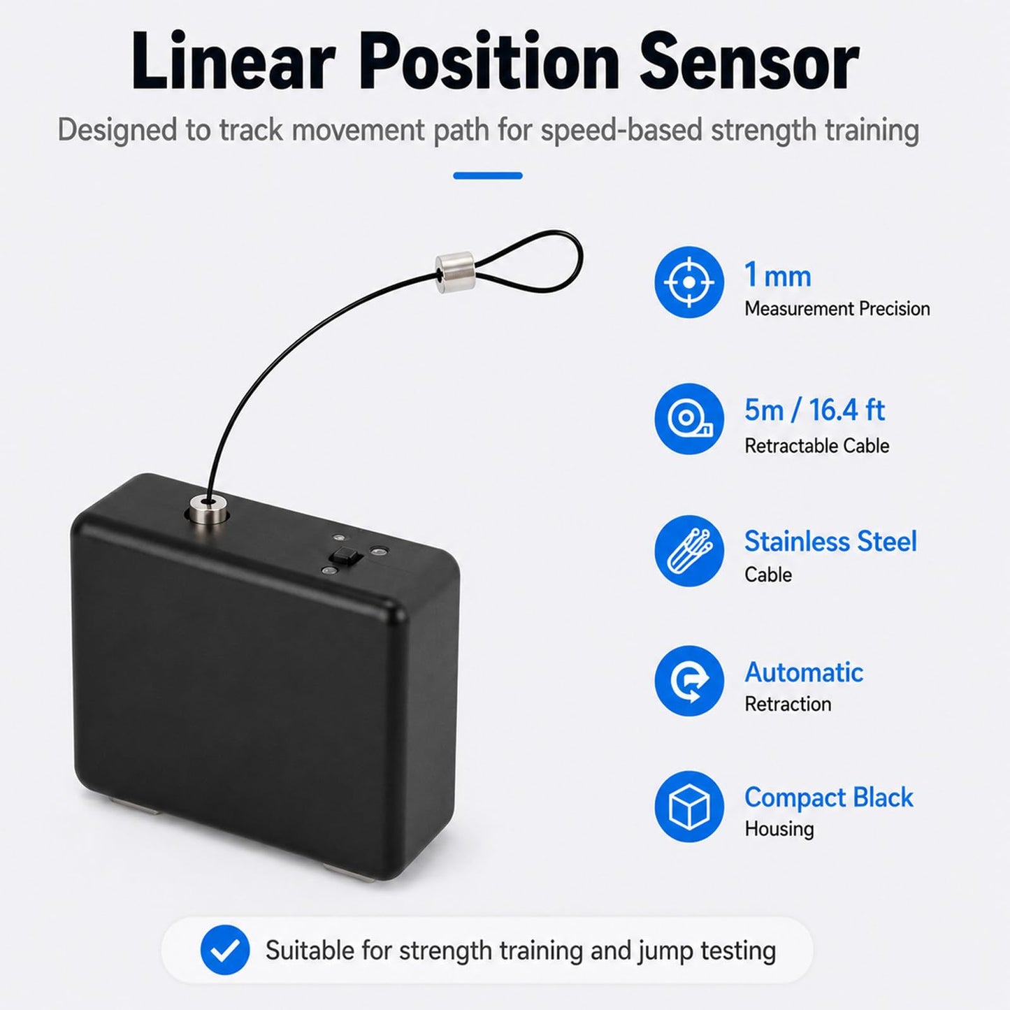 vnmudzeo Linear Speed Tracker for Gym & Team – Velocity Based Training Device,±1mm Accuracy,App Digital Display,5M Retractable Cable