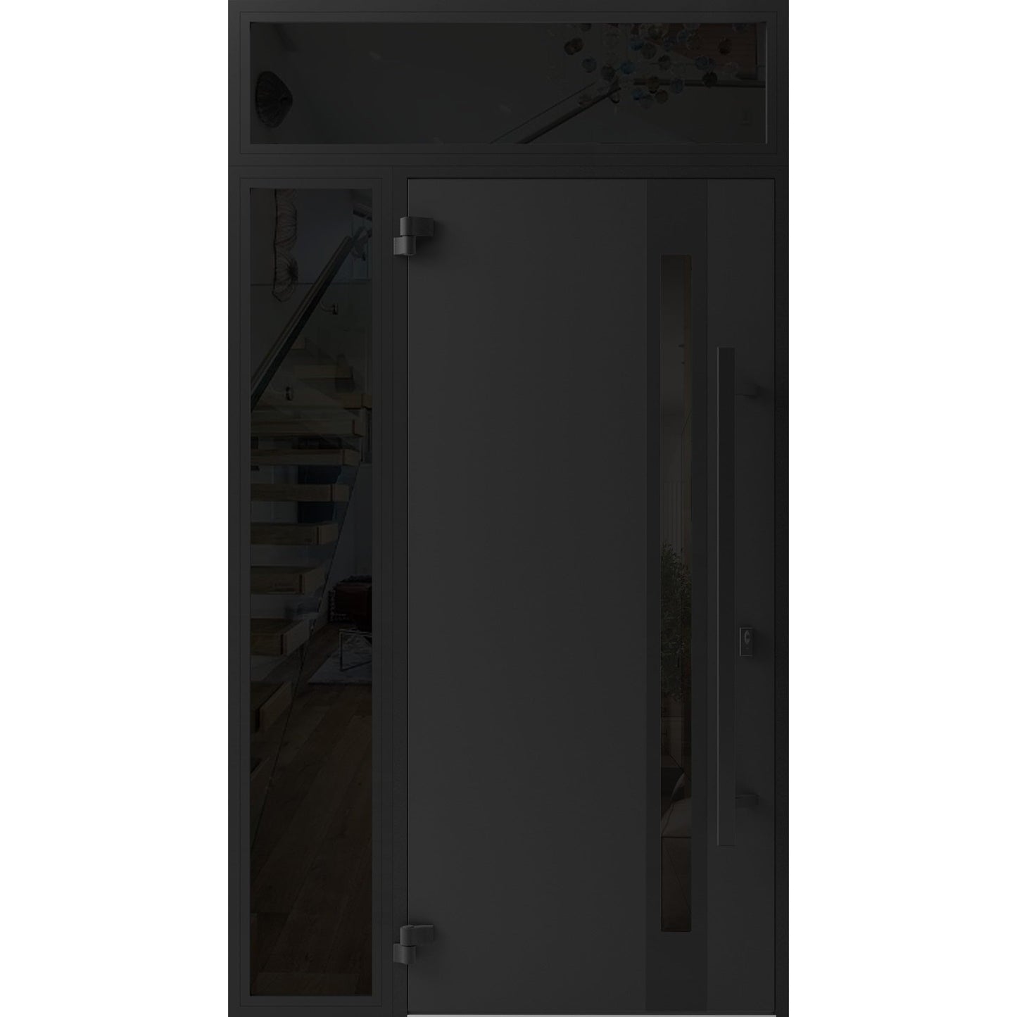 VDOMDOORS Front Exterior Prehung Steel Door/Ronex 1033 Teak/Side and Top Exterior Window Sidelite/Entry Metal Modern Painted W36+14" x H80+16" Right Hand Inswing