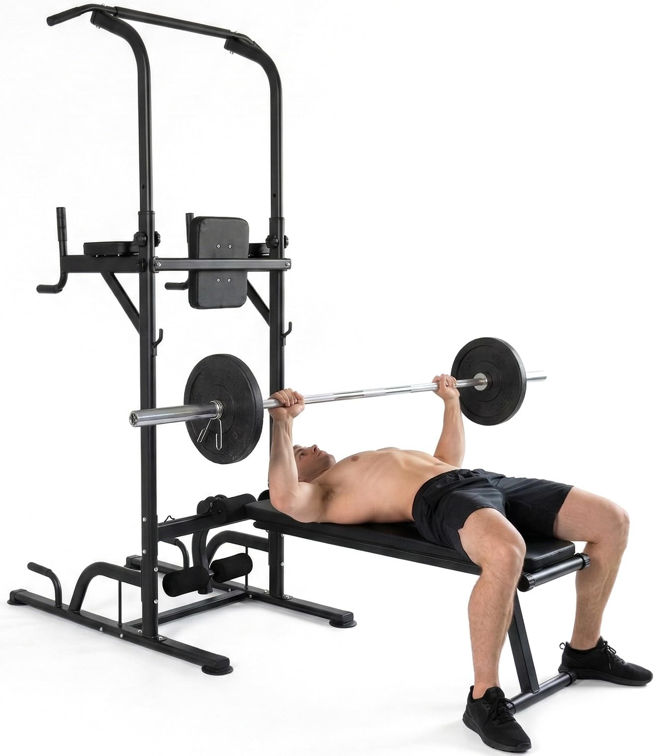 SQUATZ Pull-Up Workout Station with Bench - Multifunctional Gym Equipment with Pulling Bar, Sit-Up Board, Backrest, Elbow Pad, & Steel Main Frame, Great for Home Exercise and Weight Training, 330LBS