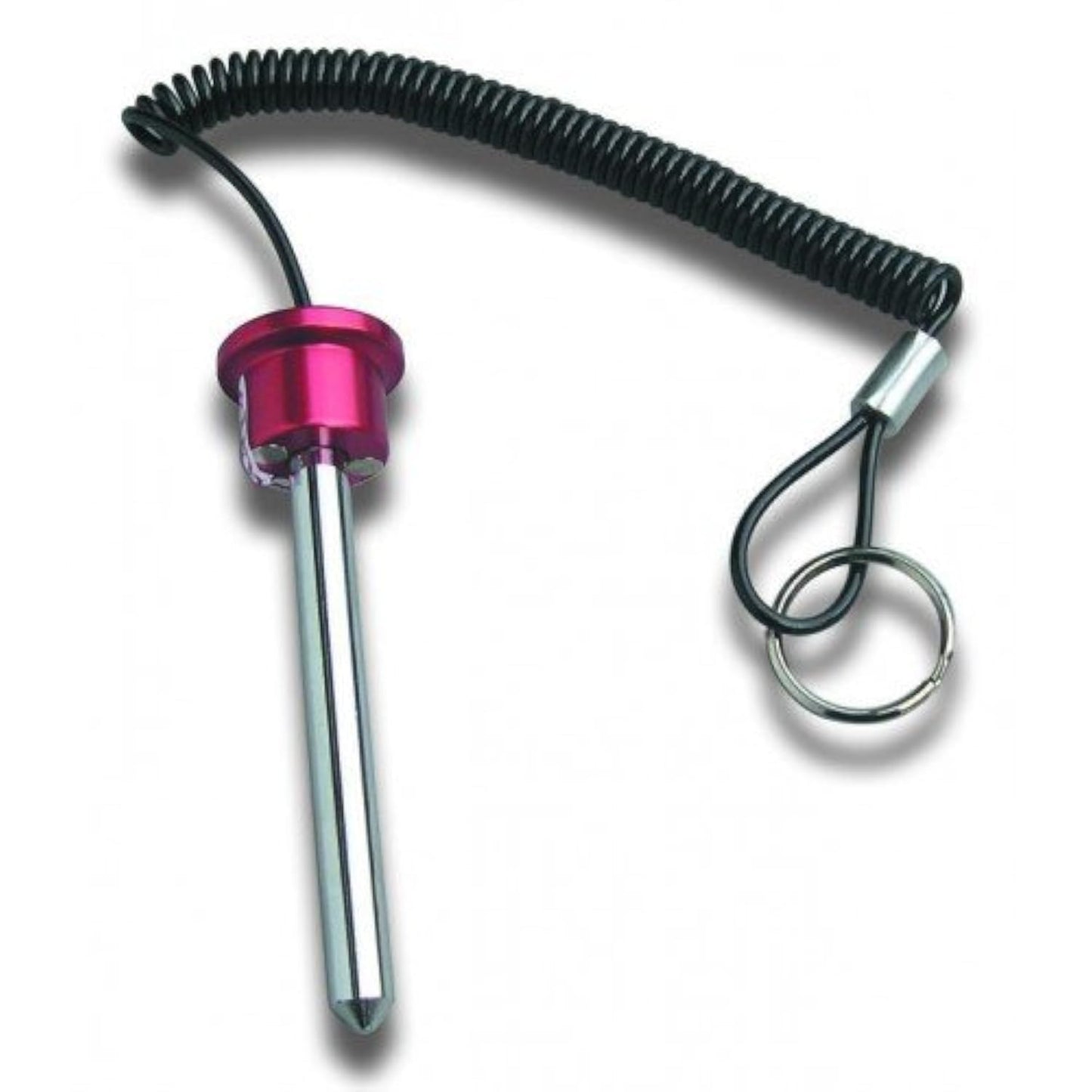Pin, Tensile - MAGNETIC Universal Weight Stack Replacement SELECTOR KEY - 3/8" Dia | 4" to 4 1/2" Locking Space | DETENT Hitch PINS - RED Anodized Al. Knob w/ reinforced steel wire Laynard