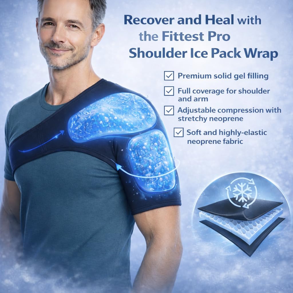 Fittest Pro Shoulder Ice Pack Wrap, HSA or FSA Eligible, Reusable Cold Therapy Wrap for Tendonitis, Swelling, Rotator Cuff, and Recovery