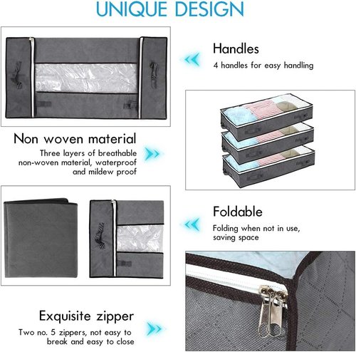 JERIA Underbed Storage Bags - 2 Pack Large Organizers with 4 Handles & Clear Window | 40" L X 20" W X 7" H