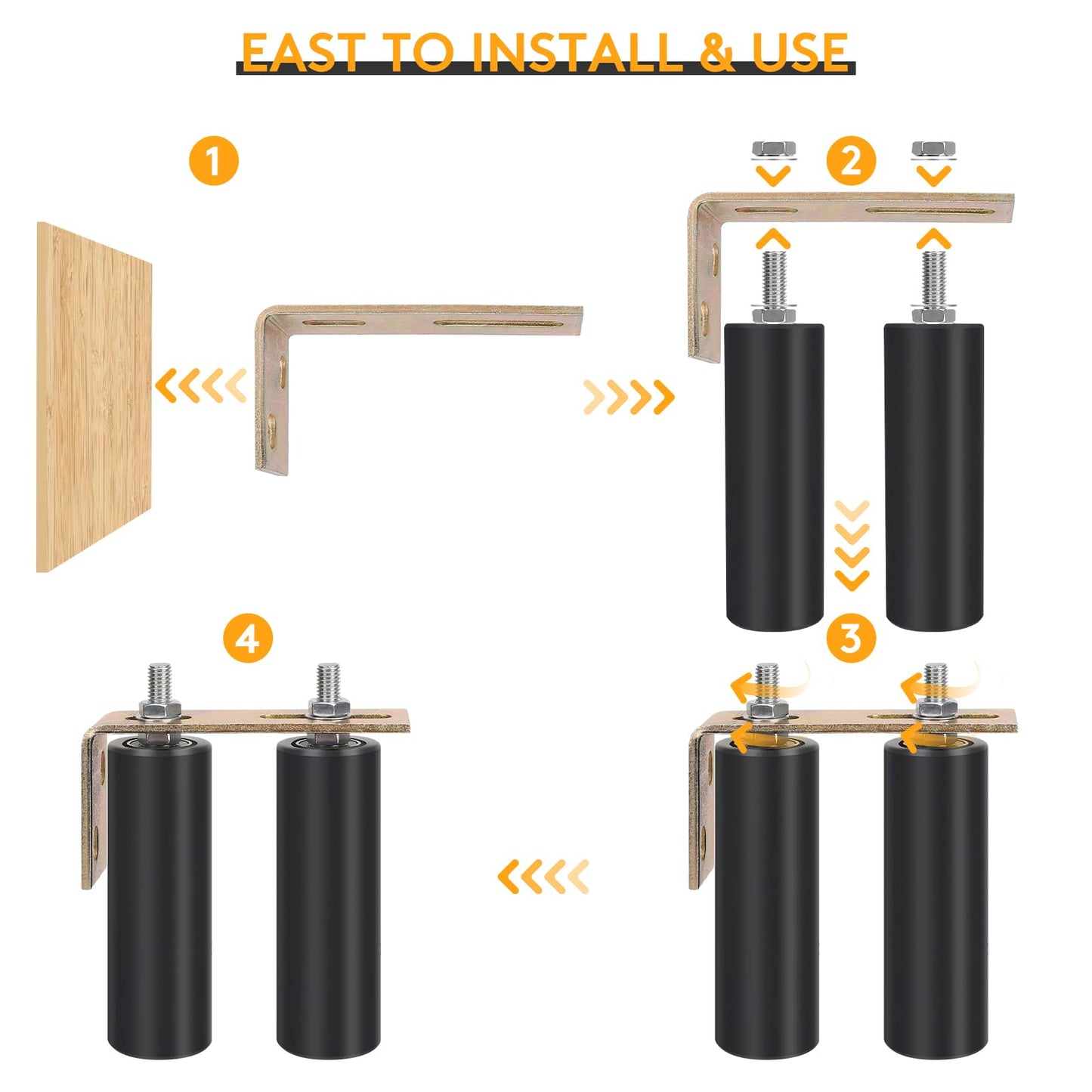 6" Gate Roller Guide with L-Bracket, Universal Adjustable Heavy Duty Sliding Gate Rollers,Sliding Gate Kit, Black Sliding Gate Guide Roller,Sliding Door Hardware