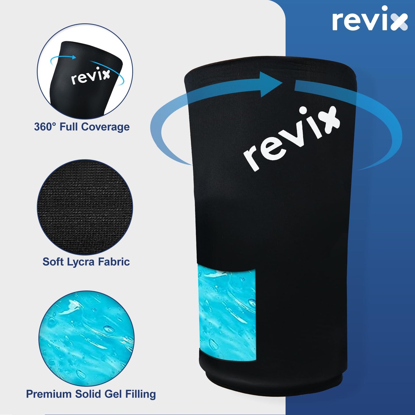 REVIX Calf Compression Sleeve for Shin Splint Relief, Ice Pack for Knee, Arm & Elbow Discomfort, Soft Ice Packs Reusable for Post-Workout Recovery, Hot and Cold Pack with 360° Full Coverage, 2 Packs