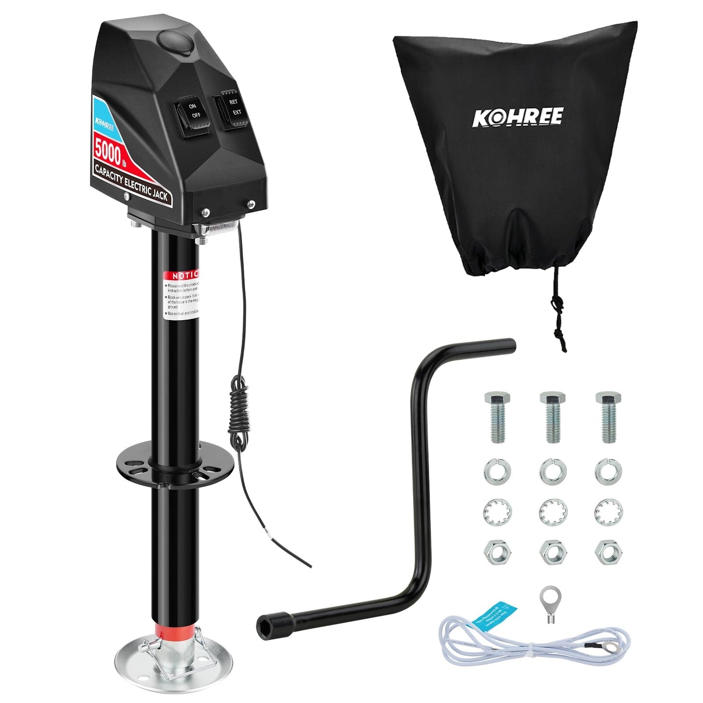 Kohree Electric Trailer Jack 5000lbs, Heavy Duty A-Frame Electric Power Tongue Jack with Waterproof Cover & LED Light for Travel Trailers, Camper, RV, 12V DC with Wiring, 9.8"-31.7" Lift