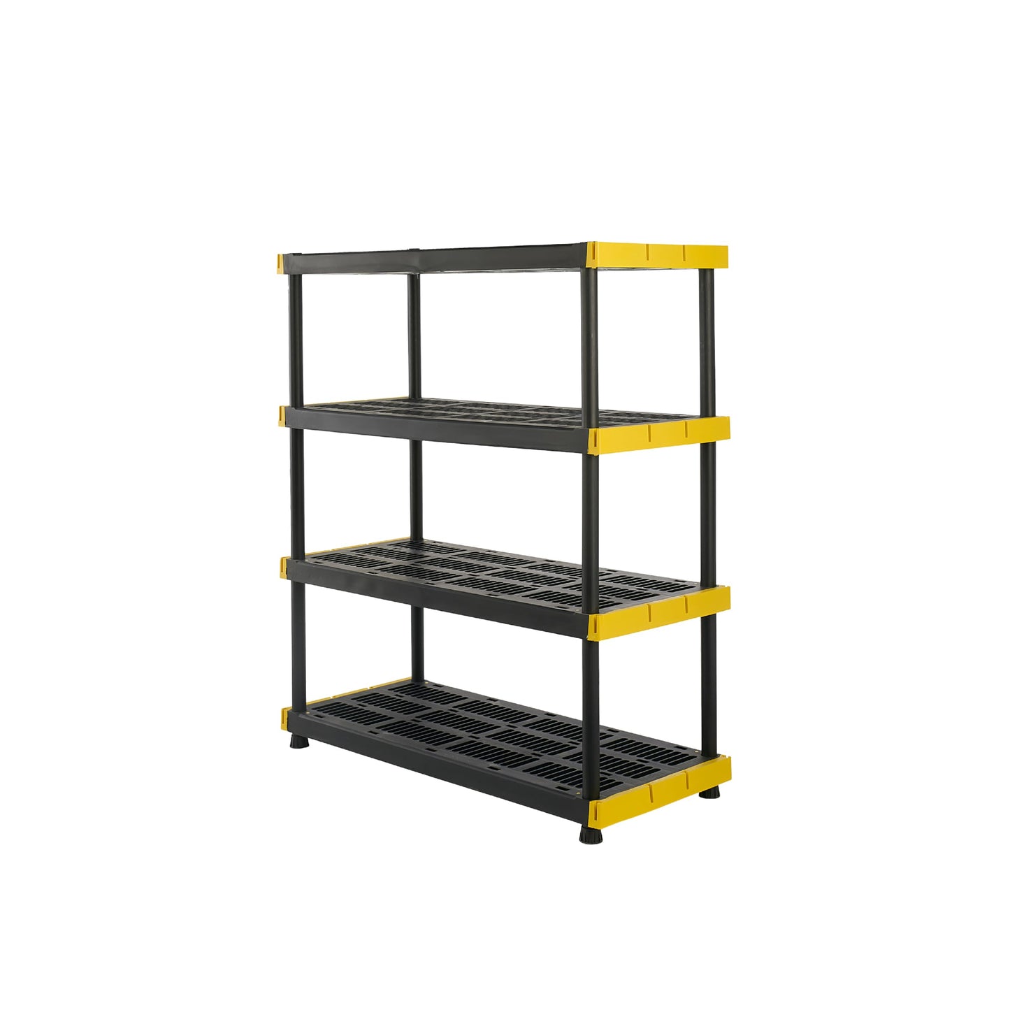 CX Black & Yellow, 4-Tier Heavy Duty Plastic Storage Shelves that Support up to 200lbs/shelf, Organization and Storage, Weather-Resistant Design, Easy Assembly (55"H x 48"W x 20"D)